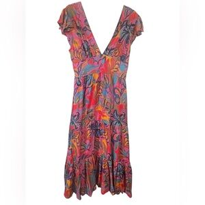 Caroline Constas Pink Floral  Cotton maxi Dress Size M